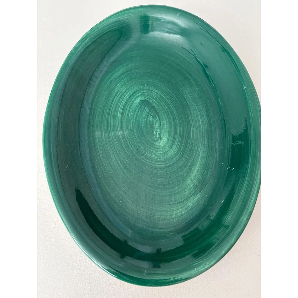 Furio Made in Italy Large Green Glazed Pottery Serving Platter Plate Oval - Picture 2 of 8